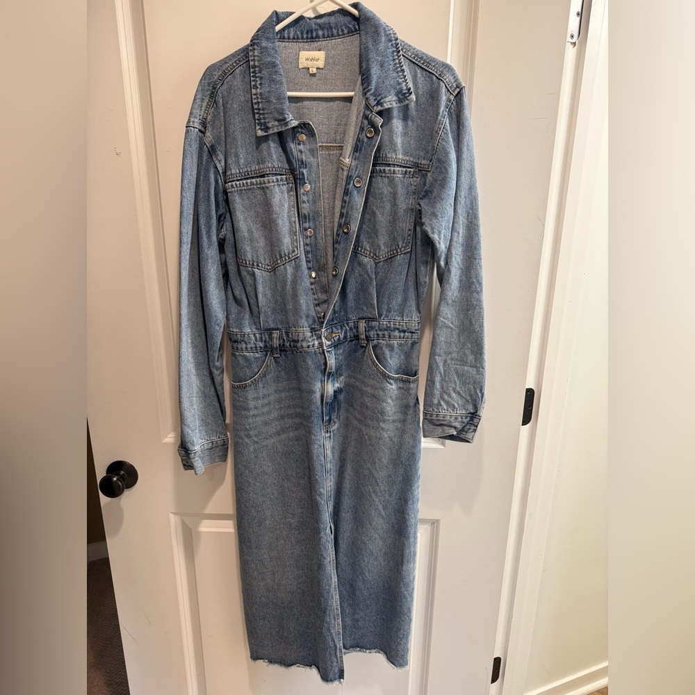 Denim snap front midi Dress - Light Blue